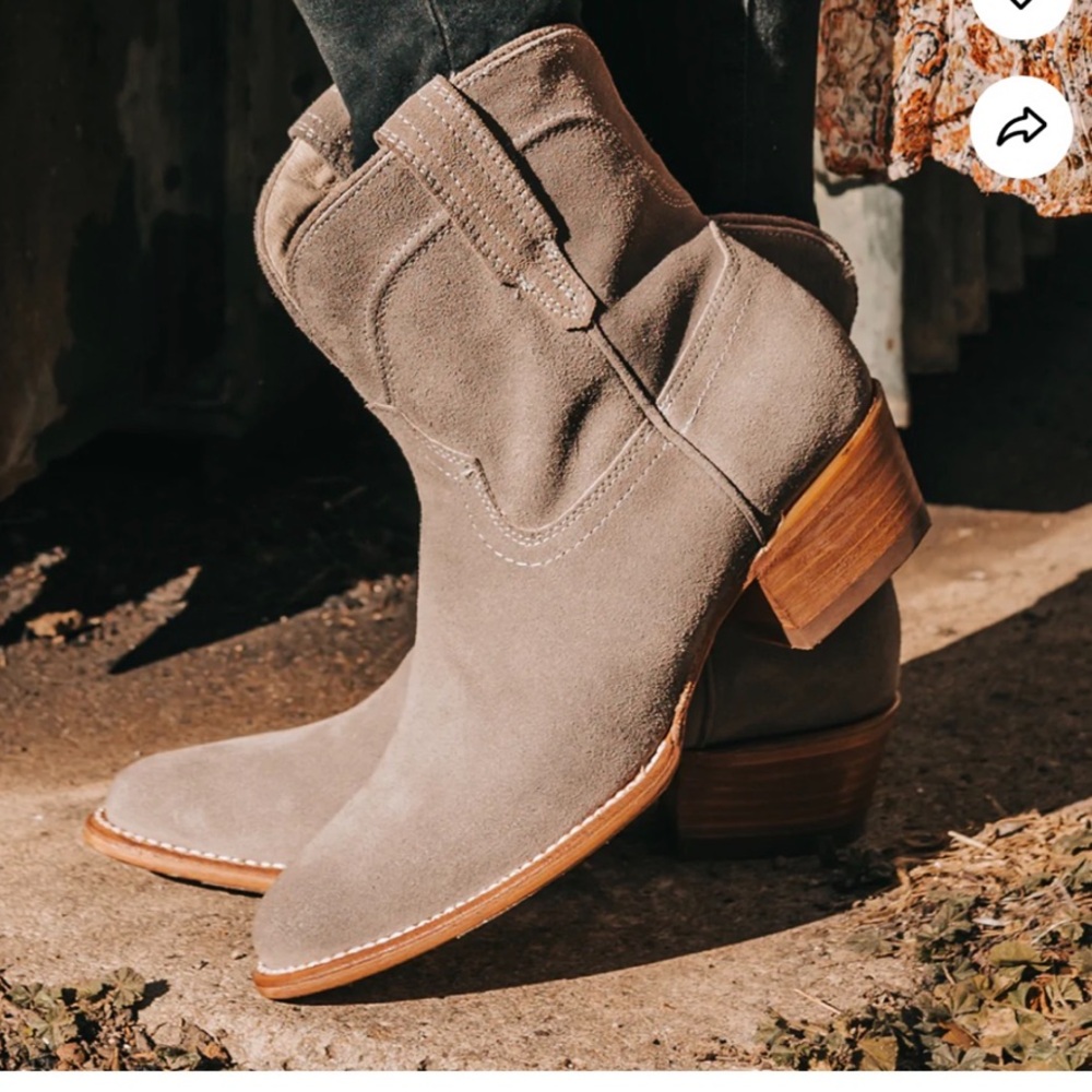 Tan Suede Ankle Boots with Western Style